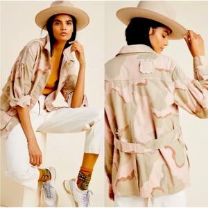 Anthropologie Oversized Lida Pink Camo Utility Jacket in X-Small